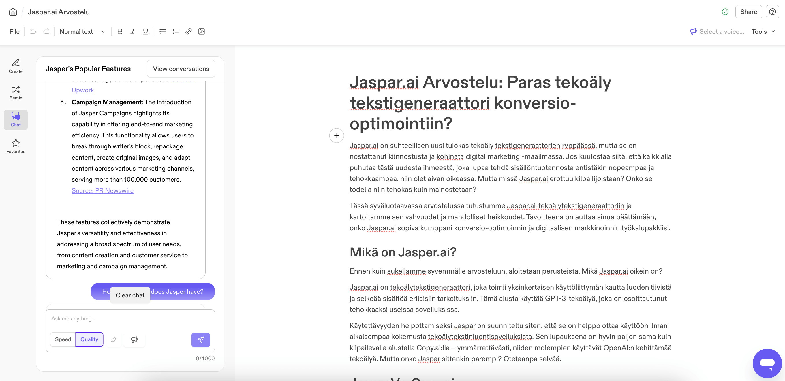 jasper ai tekstigeneraatio