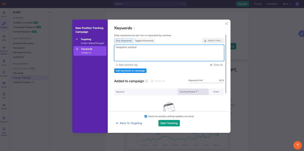 keyword-based AI visibility in SEMRush AI SEO